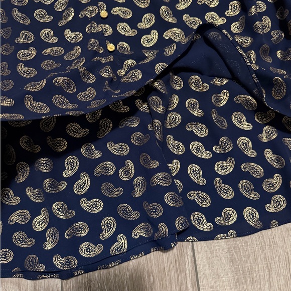 Michael Kors V Neck Navy and Gold Paisley Blouse - Picture 5 of 8
